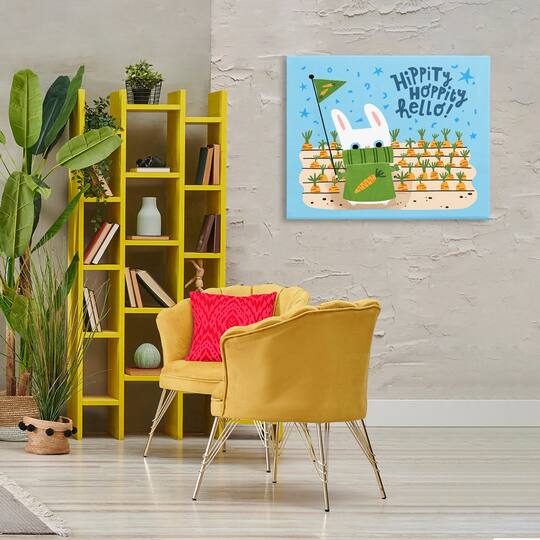 Stupell Industries Hippity Hoppity Hello Bunny Canvas Wall Art
